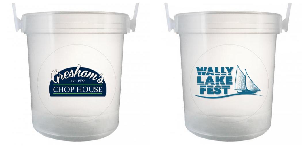 32 oz Plastic Rum Buckets with Custom Sticker