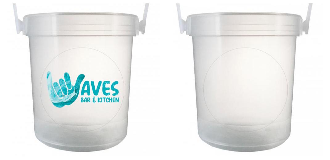 32 oz Plastic Rum Buckets with Custom Sticker