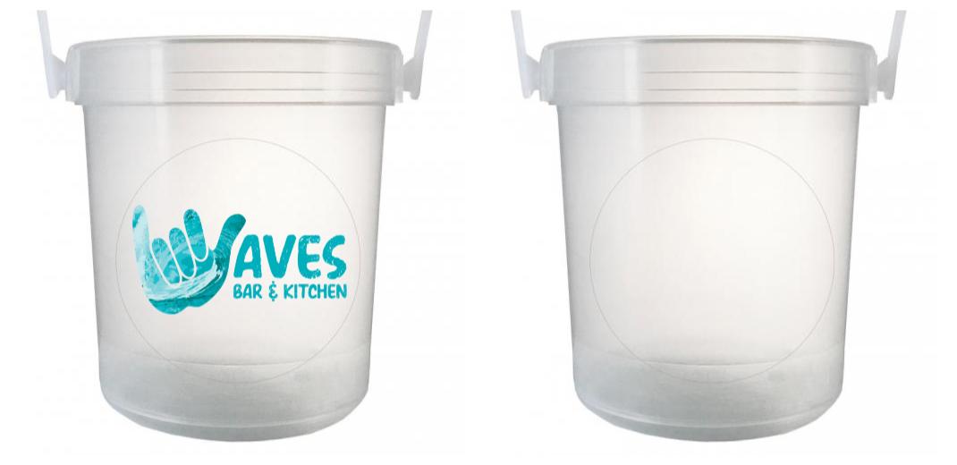 32 oz Plastic Rum Buckets with Custom Sticker