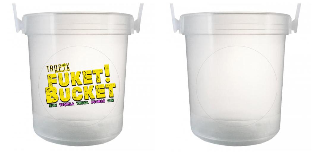 32 oz Plastic Rum Buckets with Custom Sticker