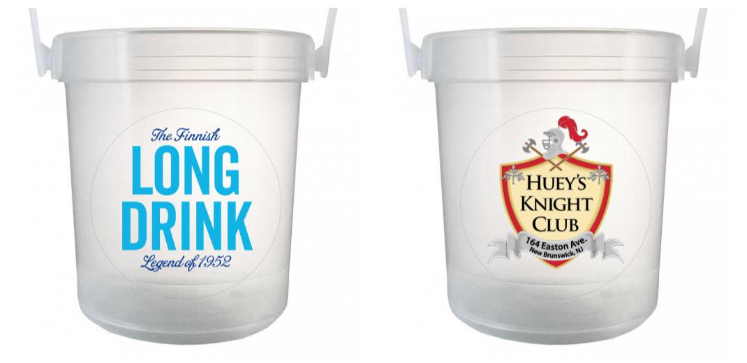 32 oz Plastic Rum Buckets with Custom Sticker