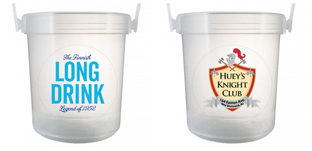 32 oz Plastic Rum Buckets with Custom Sticker