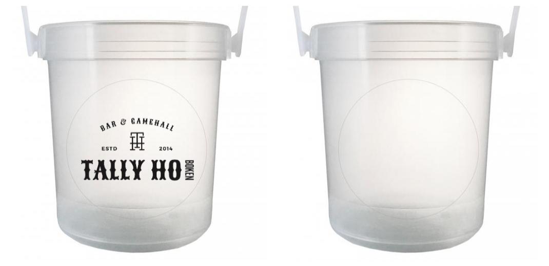 32 oz Plastic Rum Buckets with Custom Sticker
