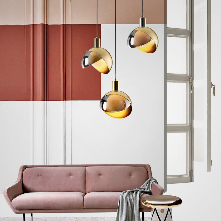 Peak Stone Glass and Metal Pendant Light