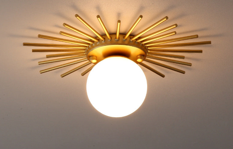 Sun Rays Glass & Gold Ceiling Lamp