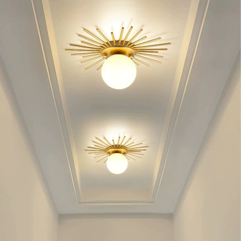 Sun Rays Glass & Gold Ceiling Lamp