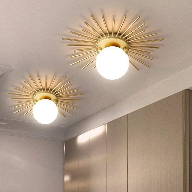 Sun Rays Glass & Gold Ceiling Lamp